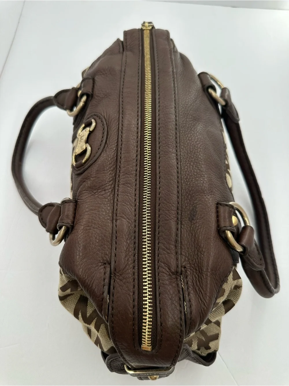 Vintage Michael Kors Brown MK Monogram Leather Satchel Bag Y2K Shoulder Purse